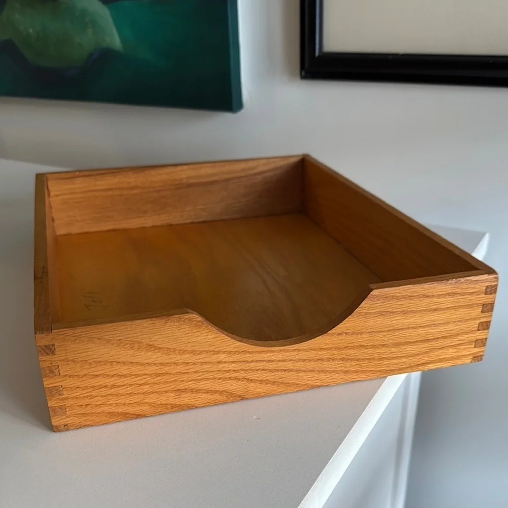 Vintage Wooden Office Tray Document Inbox with Dovetails